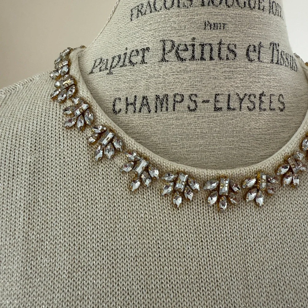J.Mclaughlin Women's Gold Jewled Neckline‎ Sweater Size M